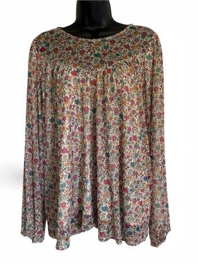 Lane Bryant Romantic Cottagecore Peasant Boho Blouse Pink Floral Top Sz 14/16